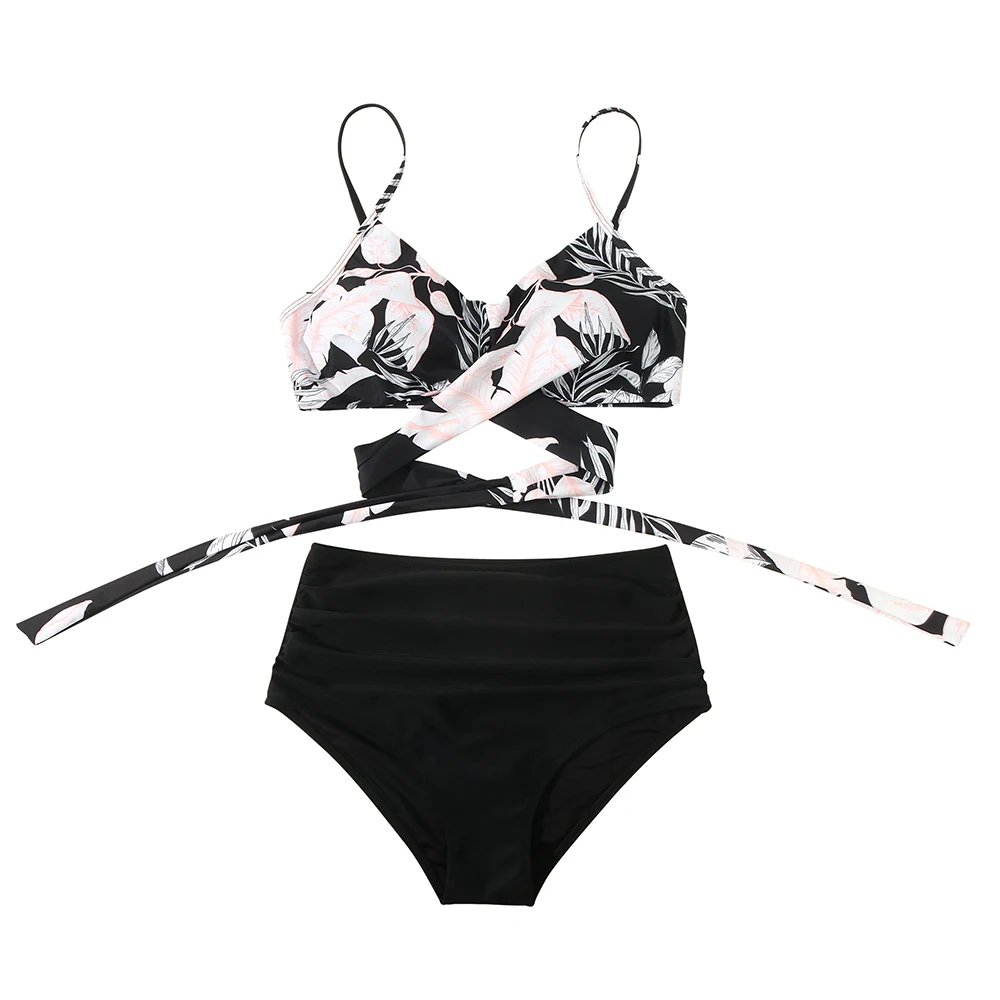 High Waist Sexy Bikini Set 2024 Biquini Swimwear Women Two Pieces Swimsuit Floral Beachwear V-Neck Bathing Suits Female