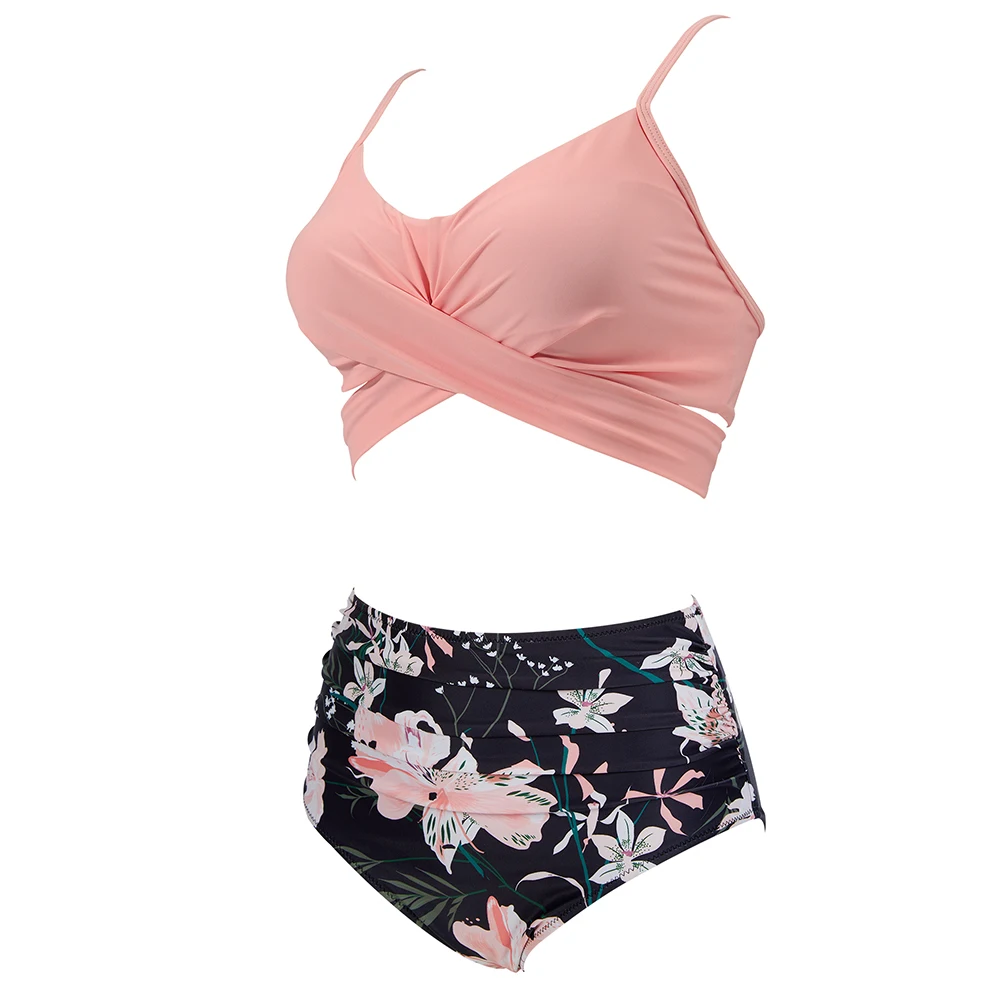 High Waist Sexy Bikini Set 2024 Biquini Swimwear Women Two Pieces Swimsuit Floral Beachwear V-Neck Bathing Suits Female