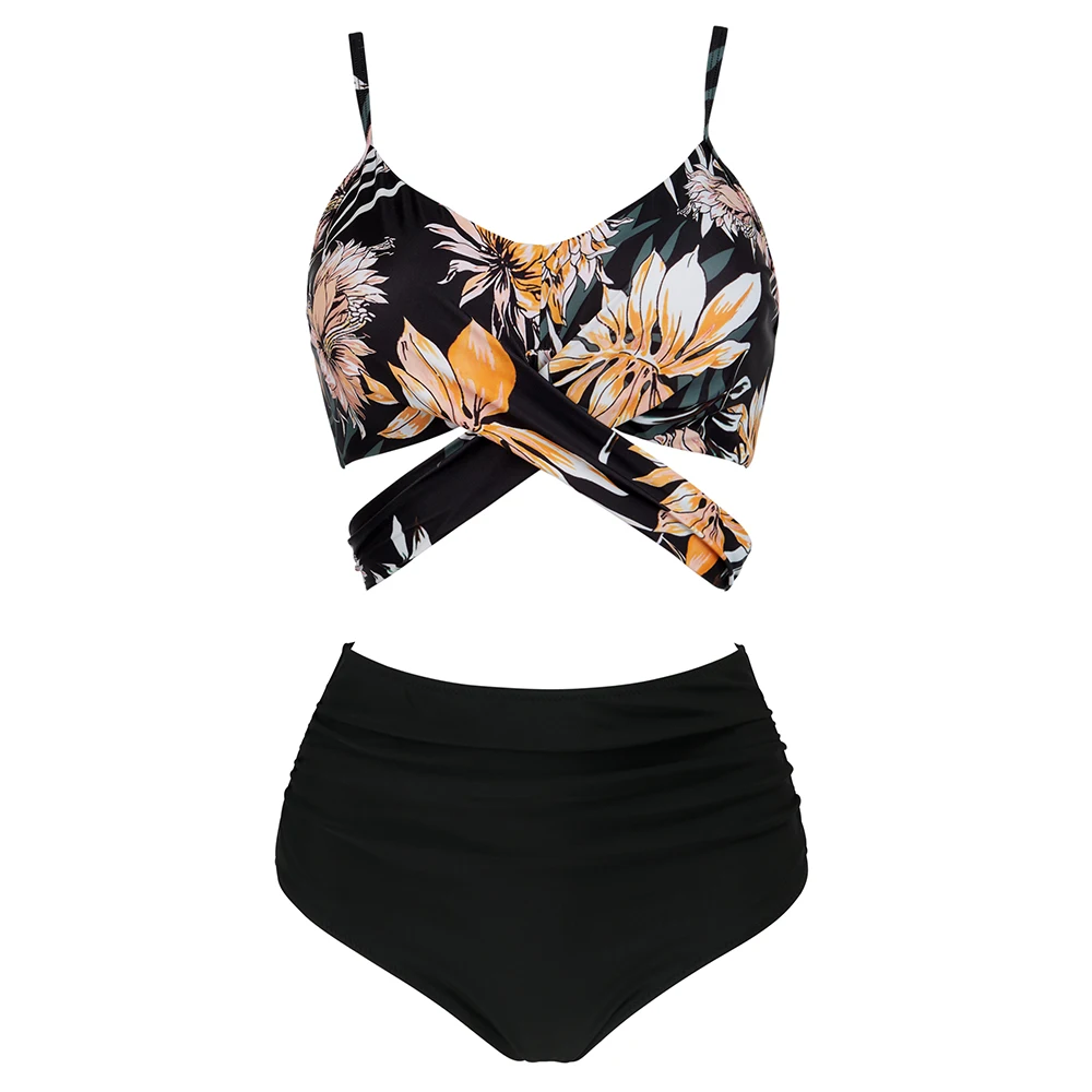High Waist Sexy Bikini Set 2024 Biquini Swimwear Women Two Pieces Swimsuit Floral Beachwear V-Neck Bathing Suits Female