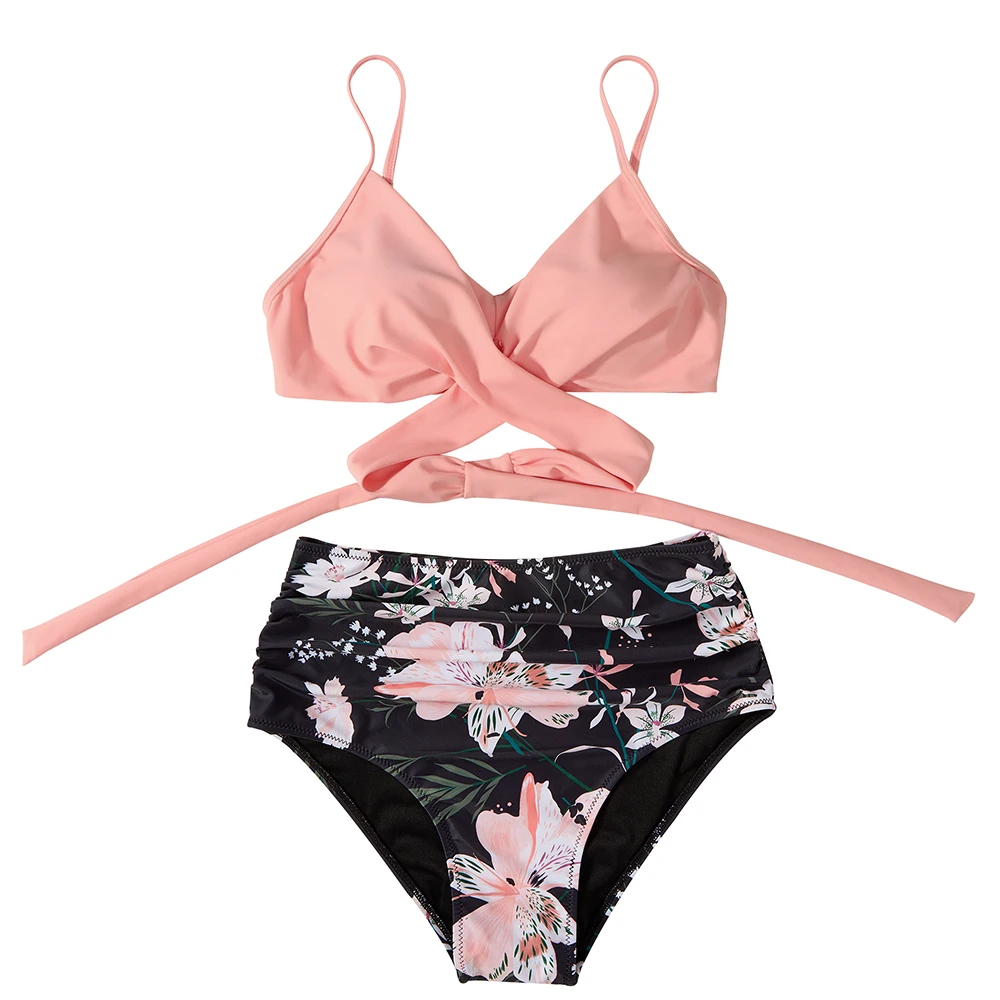 High Waist Sexy Bikini Set 2024 Biquini Swimwear Women Two Pieces Swimsuit Floral Beachwear V-Neck Bathing Suits Female