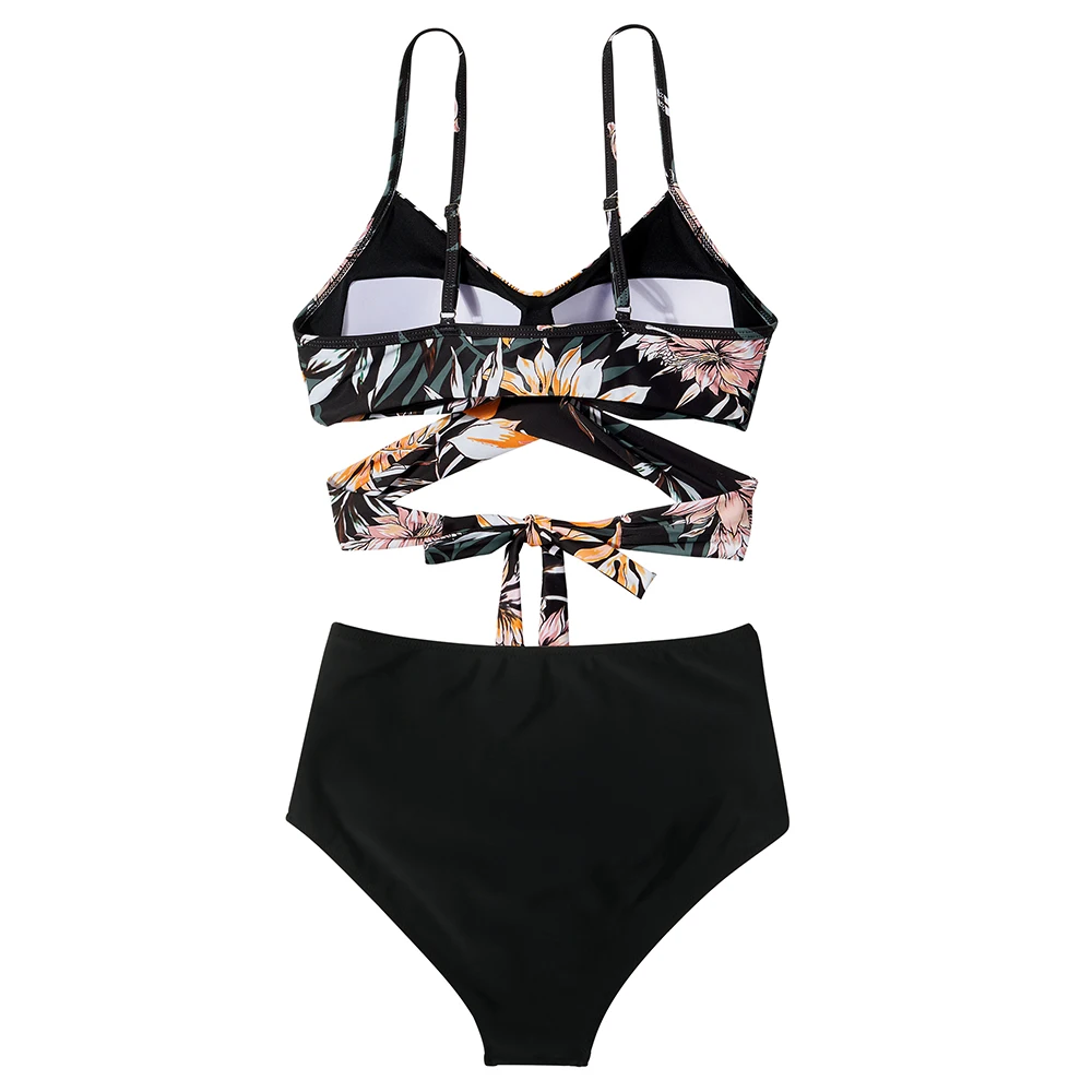 High Waist Sexy Bikini Set 2024 Biquini Swimwear Women Two Pieces Swimsuit Floral Beachwear V-Neck Bathing Suits Female