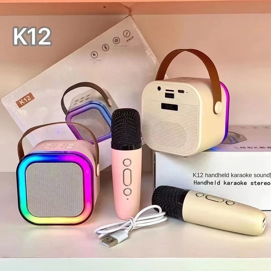 K12 Bluetooth Karaoke Machine Portable 5.3 PA Speaker System with 1-2 Wireless Microphones Home Family Singing Children's Gifts