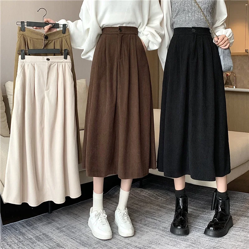 Women's Vintage Corduroy Pleated Skirt