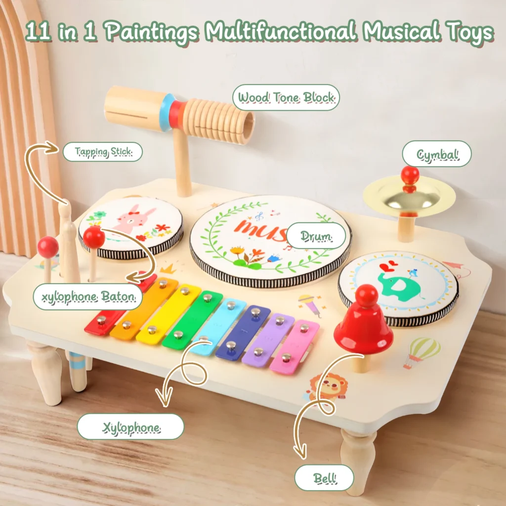 Children’s Multi-in-1 Drum Kit & Xylophone Montessori Musical Toy (Ages 1-3)