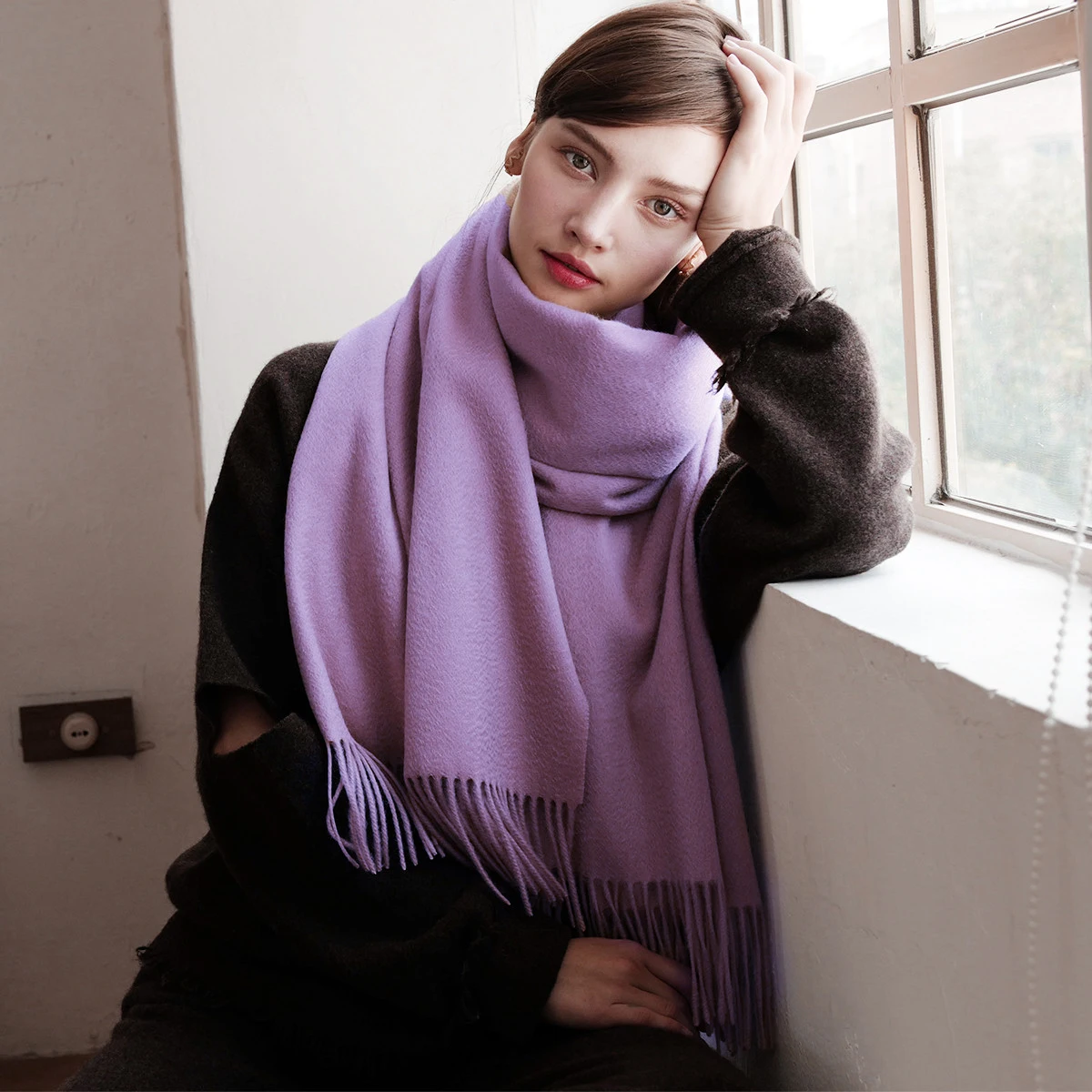 100% Wool Cashmere Scarf – Thickened Winter Pashmina Shawl – view 9