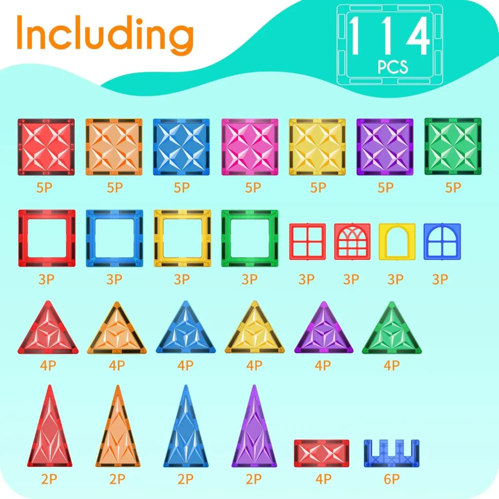 114-Pieces Magnetic Tiles STEM Building Set for Toddlers & Kids
