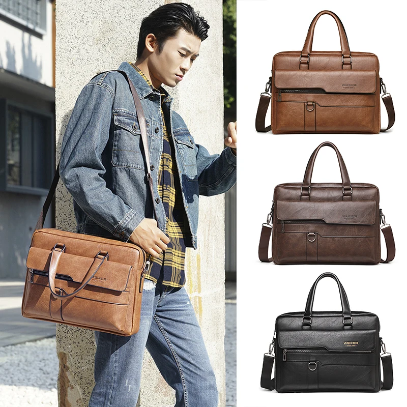 Men's Vintage PU Leather Briefcase – Laptop Bag