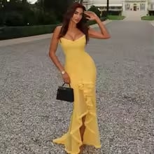 Elegant Yellow Mesh Dress