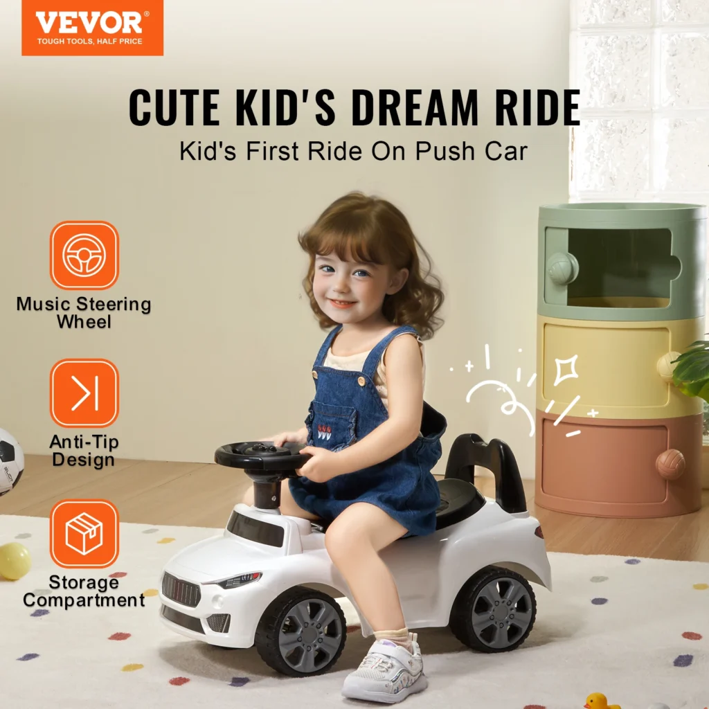 VEVOR Classic Ride-On Push Car – Music Steering Wheel Toy for Toddlers, Boys & Girls Ages 1-3