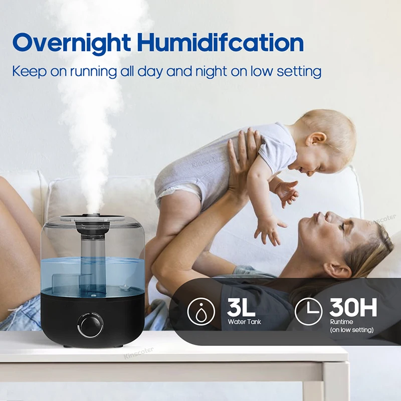 KINSCOTER 3L Large-Capacity Air Humidifier & Aroma Diffuser with Remote & Timer