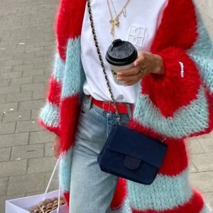 Women's Long Knitted Striped Cardigan