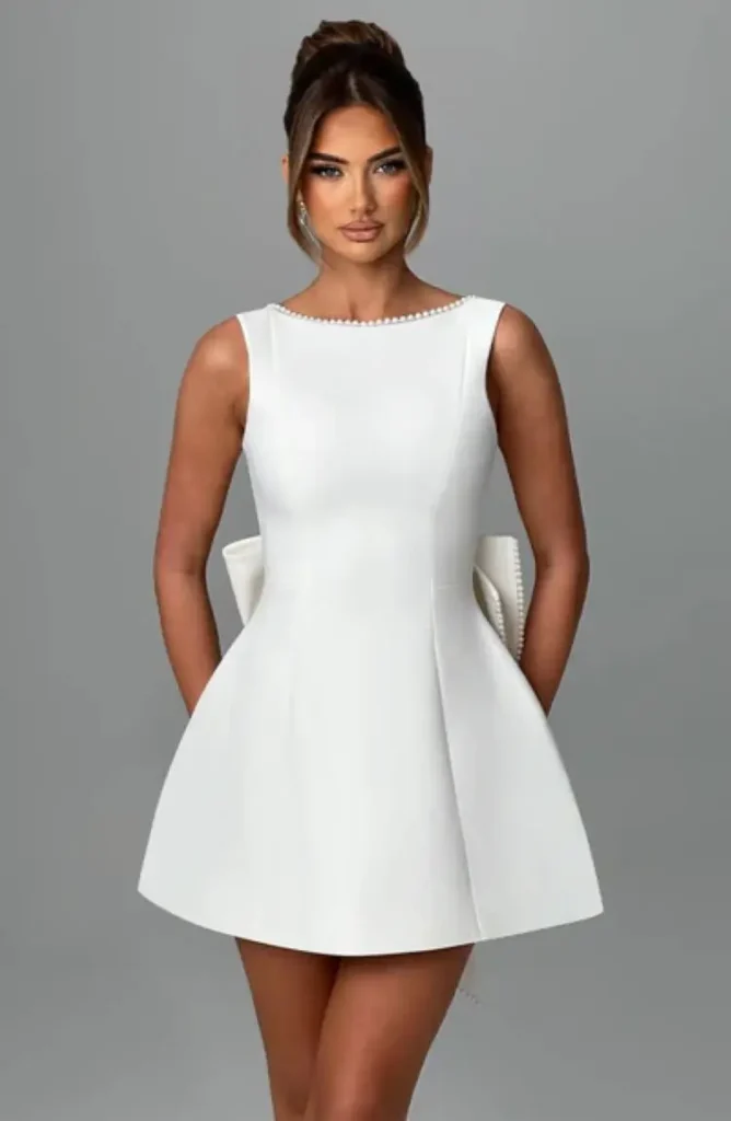 Elegant Pearl Bow Backless Mini Dress
