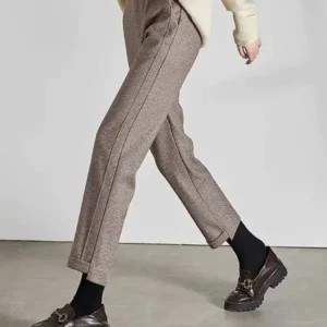 Women's High-Waisted Woolen Herringbone Pants