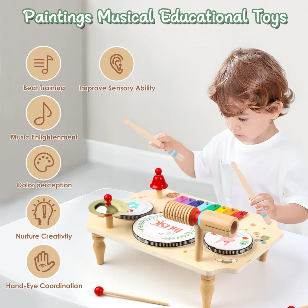 Children’s Multi-in-1 Drum Kit & Xylophone Montessori Musical Toy (Ages 1-3)