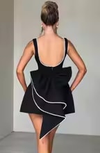 Elegant Pearl Bow Backless Mini Dress
