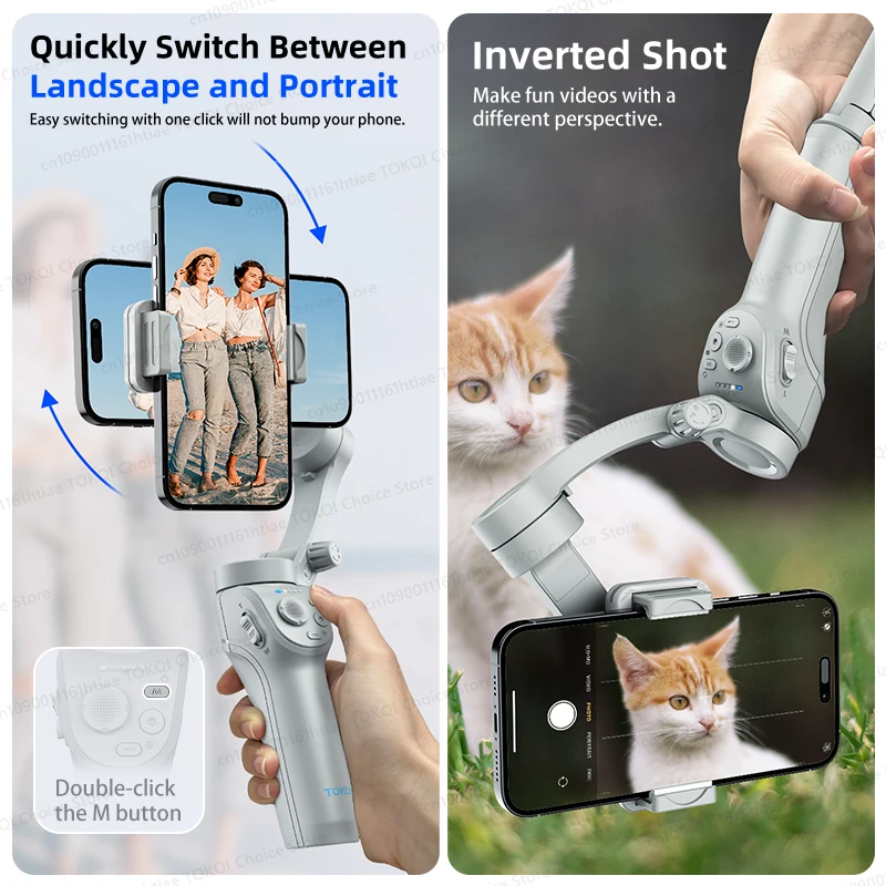 TOKQI M01 3-Axis Handheld Gimbal – Foldable Phone Stabilizer with Selfie Tripod