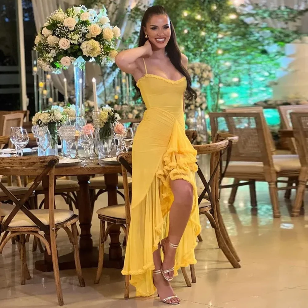 Elegant Yellow Mesh Dress