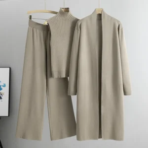 Women's 3-Pieces Knitted Cardigan Tracksuit