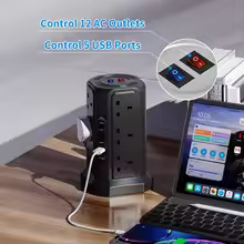 1.8M Tower Extension Lead with USB & 12 Outlets - Image 3